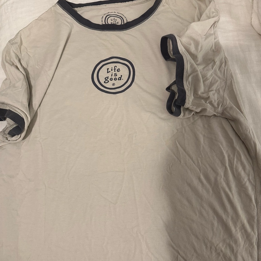 Life Is Good Cream Shirt with Gray Accents